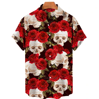 Летом 2022 года Новые гавайские рубашки с принтом Черепа, мужские И женские Модные повседневные рубашки, однобортные топы с коротким рукавом 5xl