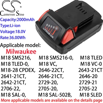 Литиевый аккумулятор Cameron Sino 2000 мАч 18,0 В для Milwaukee 2607-20,2601-21,2606-20,2604-20, 2706-20,2606- 22CT, 2704-22, 2788-22