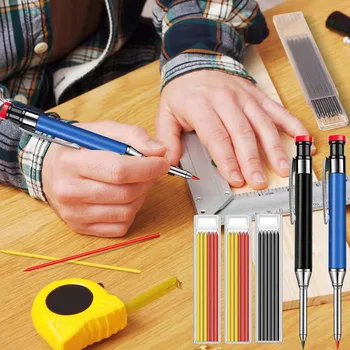 Металлический твердый плотницкий карандаш, набор механических карандашей, встроенная точилка с сменными наконечниками, инструменты для разметки глубоких отверстий