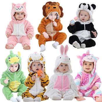 Милый Фланелевый детский комбинезон с рисунком Тигра, Льва, Панды, Пижамы из хлопка для маленьких мальчиков и девочек, костюмы животных, Детский комбинезон, наряды Кигуруми