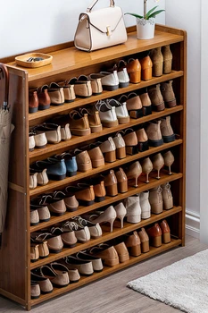 Многослойный пылезащитный шкаф для обуви из дерева Nanbamboo, Простой бытовой дверной проем Большой емкости, Многофункциональная стойка для обуви