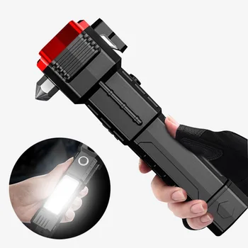 Многофункциональный светодиодный фонарик COB Safety Hammer, спасательный USB-зарядка с магнитом, Аварийный спасательный фонарь для кемпинга