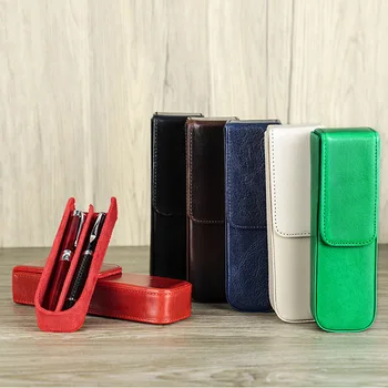 Многоцветные кожаные пеналы для карандашей, комплект из 2 предметов, съемный пенал для хранения студенческих ручек ручной работы, школьные принадлежности