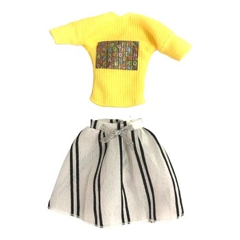 Модная одежда для куклы 1/6, белое платье-юбка + желтая рубашка для куклы Барби, одежда, аксессуары, детские игрушки