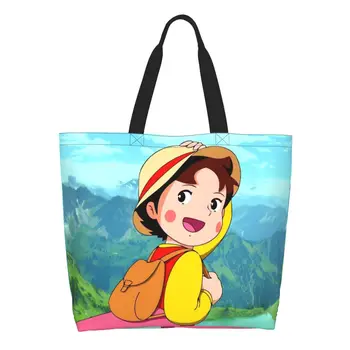Модная сумка для покупок с принтом Alps Mountain Happy Girl Heidi, Многоразовая холщовая сумка-шоппер на плечо с аниме-мультфильмом