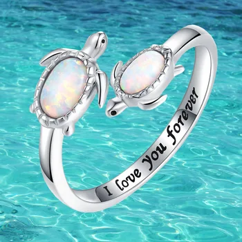 Модное кольцо с опалом и морской черепахой для женщин, классическое кольцо с двумя черепахами и кристаллами в виде животных, очаровательное женское ювелирное изделие, подарок на День матери Anillos