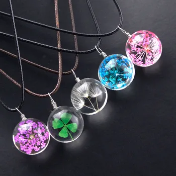 Модное ожерелье с подвеской в виде стеклянного шара в виде цветка, цепочка из сушеных цветов одуванчика, ключицы для женщин, подарок на день рождения для девочек, колье