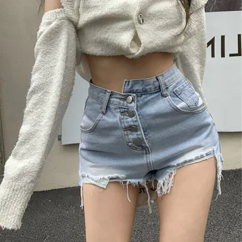 Модные короткие вставки en jean taille haute troué jambe large pour femme Summer Girl Design Shot Hot Pants 2023