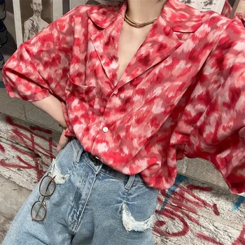 Модные рубашки в стиле Харадзюку, женские летние блузки в стиле ретро с коротким рукавом, топы больших размеров, повседневные блузки с цветочным принтом Kawaii