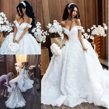 Модные свадебные платья с 3D цветочной аппликацией и съемным шлейфом, свадебные платья Robe De Mariée больших размеров с открытыми плечами