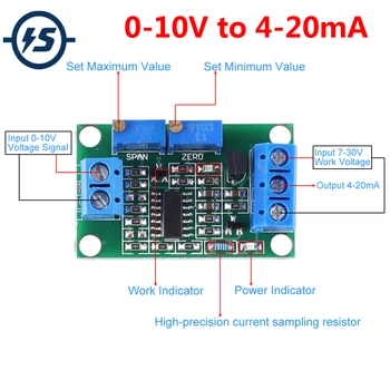 Модуль преобразования постоянного тока от 0-10 В до 4-20 мА с неизолированным преобразователем напряжения в ток, светодиодный индикатор DC7-30V