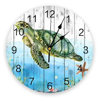 Морская черепаха с текстурой био дерева Настенные часы для спальни, большие современные кухонные Круглые настенные часы для столовой, часы для гостиной, домашний декор