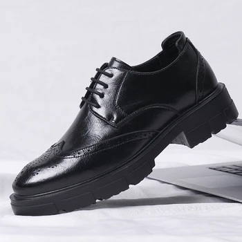 Мужская обувь С Тиснением Из Искусственной Кожи, Классическая Модная Роскошная Обувь, Износостойкая Нескользящая Мужская Обувь, Противоскользящие Черные Туфли