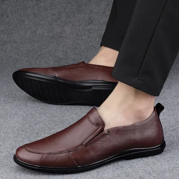 Мужская повседневная обувь из натуральной кожи, итальянские мужские лоферы, мокасины, Дышащие слипоны, мужская обувь для вождения, Повседневная офисная официальная обувь