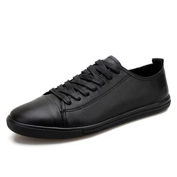 Мужская повседневная обувь из натуральной кожи Модные дизайнерские туфли на плоской подошве Черные кроссовки Высококачественная минималистичная обувь для мужчин Вулканизированная обувь
