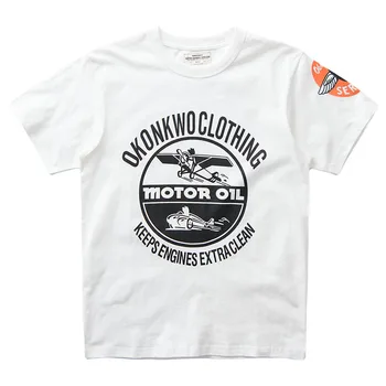 Мужская хипстерская тяжелая футболка в стиле ретро, хлопковая футболка с круглым вырезом и принтом мотоцикла, футболка с коротким рукавом