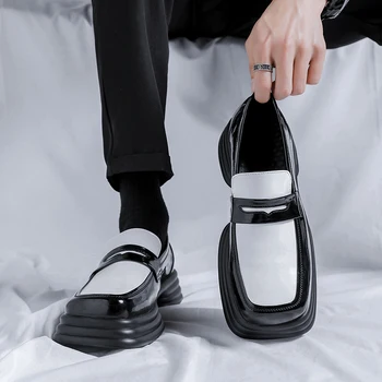 Мужская черная осенняя Маленькая кожаная обувь, Новый Модный тренд на платформе, Универсальная Японско-Корейская деловая повседневная обувь, костюм, Мужская обувь