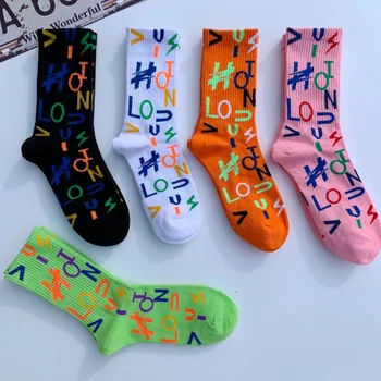 Мужские и женские уличные спортивные носки с английским алфавитом для скейтбординга в стиле колледжа, европейские и американские хлопчатобумажные носки в европейском и американском стиле