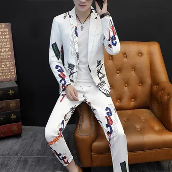 Мужские костюмы Корейская версия приталенного трендового платья, пальто, мужской весенне-осенний новый повседневный маленький костюм из двух предметов для мужчин