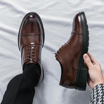 Мужские Модельные туфли, Официальные Оксфорды, Классические Деловые Офисные Свадебные Туфли, Элегантные Повседневные Кожаные Zapatos, Мужская Обувь С резьбой по Броку