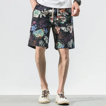 Мужские повседневные шорты с принтом 2023, летние мужские пляжные повседневные шорты в этническом стиле в стиле ретро, мужские брюки оверсайз M-5XL