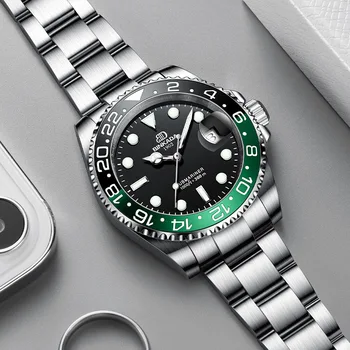 Мужские часы Binkada Полностью Автоматические Механические Спортивные Часы Для Дайвинга Green Water Ghost Labor Night Light Водонепроницаемые Мужские часы бренда Lux