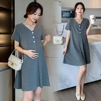 Мягкие короткие платья материнства сплошной цвет мода беременность одежда для летнего отдыха