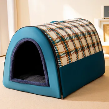 Мягкий собачий домик Кошачьи домики для домашних кошек Переносная Кошачья кровать Собачья будка Складное Съемное кошачье гнездо для домашних животных со съемным кушеткой