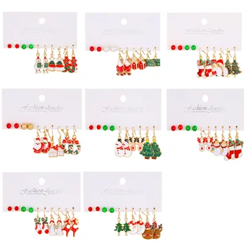 Набор сережек Рождественской серии Горячая распродажа Мультяшный Масляный Лось Санта Клаус Серьги в виде Рождественской елки Женские