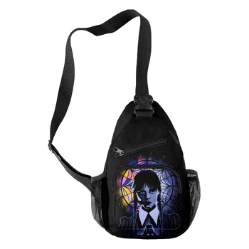 Нагрудная сумка Wednesday Addams с 3D-принтом для мальчиков и девочек, Оксфордская водонепроницаемая сумка через плечо для подростков, детская сумка-мессенджер