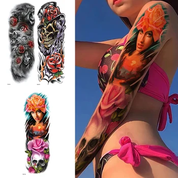 Наклейка с временной татуировкой Цветок, наклейка с татуировкой черепа, набор наклеек для абстрактного искусства для женщин, мужчин, вечеринки для девочек, мальчиков, любовников