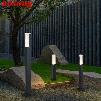 Наружный светодиодный светильник для газона AOSONG, алюминиевый Водонепроницаемый садовый светильник, креативный декоративный светильник для двухуровневого парка виллы