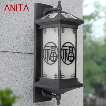 Наружный Солнечный Настенный светильник ANITA Creativity Black Sconce Lights LED Водонепроницаемый IP65 для дома Виллы Балкона Внутреннего Двора