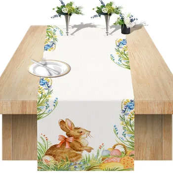 Настольная дорожка с принтом Кролика, Украшение стола для Пасхальной вечеринки, Скатерть для кухни с принтом 