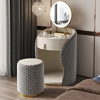 Небольшой туалетный столик из деревянной доски, Современный простой столик для макияжа в спальне С выдвижными ящиками, комод, Зеркало со светодиодной подсветкой, мебель для дома HY