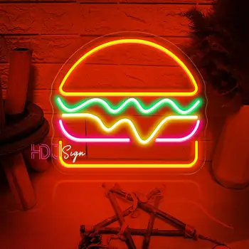 Неоновая вывеска со светодиодной подсветкой для Гамбургеров, ресторан, столовая, Магазин быстрого Питания, Декор, Настенные Неоновые Лампы, Открытая Вывеска, Светодиодная Вывеска для бара, паба, кафе