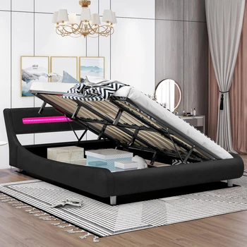 Низкопрофильная кровать-платформа с мягкой обивкой размера 