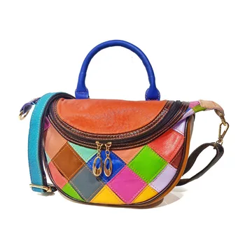 Новая Женская сумка Из Натуральной кожи в Европейском и Американском стиле с Цветным блоком На Одно плечо, Полукруглая сумка Для Клецек, Модная Диагональная сумка