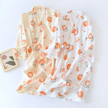 Новая летняя газовая ночная рубашка для женщин, японская ночная рубашка, Кимоно, халат, женская пижама из 100% хлопка, купальный халат, халат