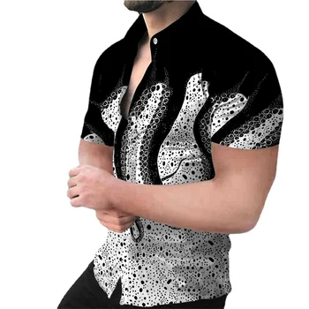 Новая мужская рубашка со стоячим воротником и принтом, свободные и удобные топы с короткими рукавами, летние осенние повседневные рубашки для свадебных танцев