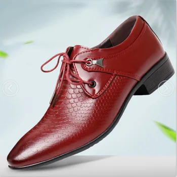 Новая официальная деловая мужская кожаная обувь с рисунком рыбьей чешуи, британская дышащая повседневная обувь, офисные мужские тонкие туфли