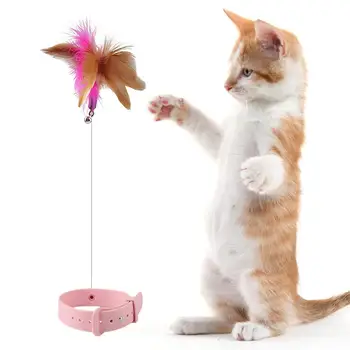 НОВАЯ палочка-дразнилка для домашних кошек, ошейник для домашних животных с колокольчиками, удочка из перьев, устойчивая к укусам, для домашних кошек