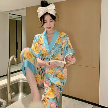 Новая теплая пижама с цветущим цветком, женская пижама с коротким рукавом в стиле Ins 잠옷 여름