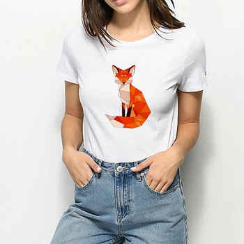 Новая футболка, женская футболка с принтом Happy Lucky, Летняя футболка с геометрическим рисунком лисы, Ropa Mujer, контрактная футболка Harajuku, очаровательная футболка