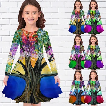 Новое детское платье с круглым вырезом и 3D-принтом 