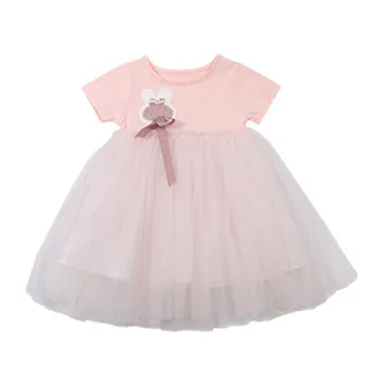 Новое платье для девочек, летнее модное платье с милым мультяшным рисунком, сшитое из чистой пряжи, Розовое платье принцессы, свитера для маленьких девочек