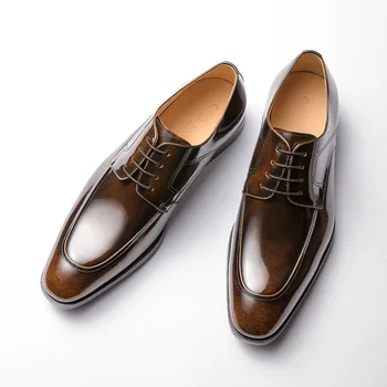 Новые деловые модельные туфли на осень и зиму, мужские кожаные мужские туфли на шнуровке с острым носком, черные трендовые свадебные туфли ручной работы
