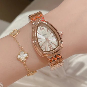 Новые кварцевые женские часы с водонепроницаемым ремешком из сплава, наручные часы в европейском стиле, часы с циферблатом в форме головы змеи