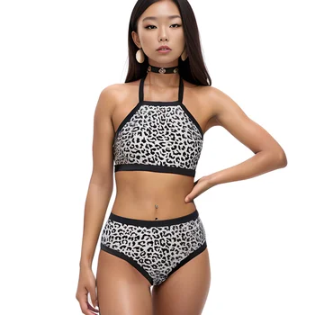 Новые Леопардовые Раздельные купальники, женское сексуальное бикини с открытой спиной, треугольный купальник с принтом, комплект купальников