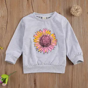 Новые осенние милые толстовки для маленьких девочек и мальчиков, пуловеры с цветочным принтом, топы с длинными рукавами, наряды 2 цвета